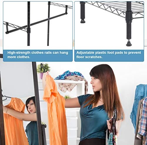 Hanging Closet Organizer and Storage Heavy Duty Clothes Rack Sturdy 3 Rod Garment Rack Large with Wire Shelving Height Adjustable Commercial Grade Metal Clothes Stand Rack for Bedroom Cloakroom,Black - Image 4