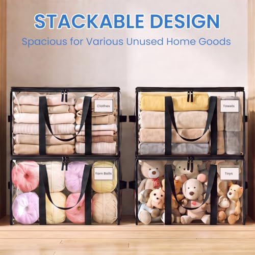 BAGAIL Heavy Duty Moving Bags with Strong Handle, Extra Large Moving Boxes, Storage Tote for Clothes, College Moving Supplies(Clear,93L-12pack) - Image 4