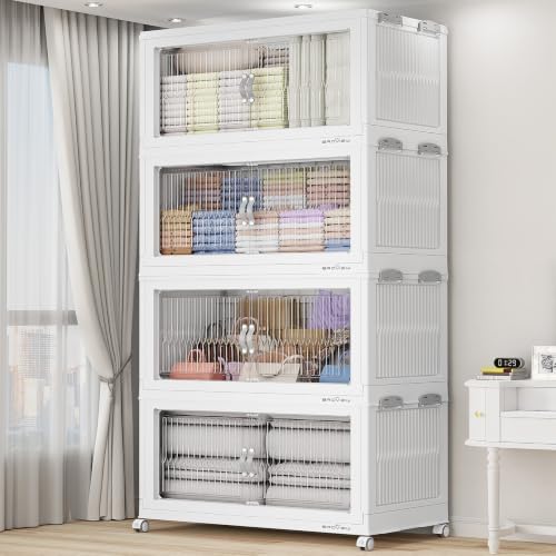 BROVIEW 800Qt Stackable Storage Bins with Lid for Home Dorm, 4Pack White by BROVIEW-EnjoytheArtofLife