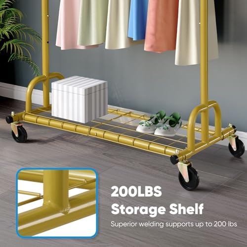 HOKEEPER Clothing Rack Gold Clothes Rack Heavy Duty Garment Rack for Hanging Clothes 525LBS Commercial Clothing Racks with Wheels for Bedroom, Laundry, Balcony, Living Room 22" D x 75" W x 71" H - Image 5