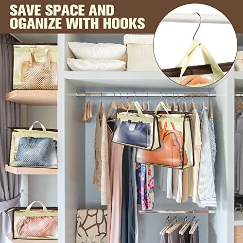 Chumia 24 Pack Dust Bags for Handbags with 25 Stainless Steel S Shape Hooks, 3 Assorted Sizes Dust Cover Bags Damp Proof Purse Storage Handbags with Zippers and Handles for Closet Hanging - Image 5