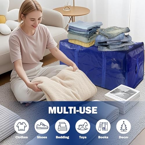 16 Pack Extra Heavy Duty Large Moving Bags with Strong Zipper & Carrying Handles, Sturdy Clothes Storage Bags Totes Bins, Packing Moving Boxes College Supplies, Dark Blue - 40 gal - Image 5