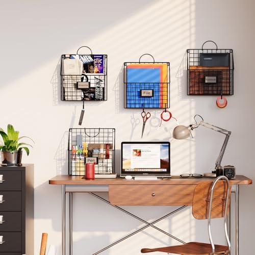4 Packs Hanging Wall File Organizer with Hooks, Magazine Rack ,Mail Basket - Image 5