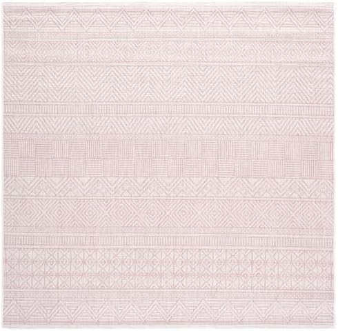 SAFAVIEH Washable Rug Outdoor Courtyard Collection - 6'7" Square, Ivory & Pink, Non-Shedding & Easy Cleaning, Ideal for Patio, Backyard, Mudroom (CY8196-56212) - Image 2