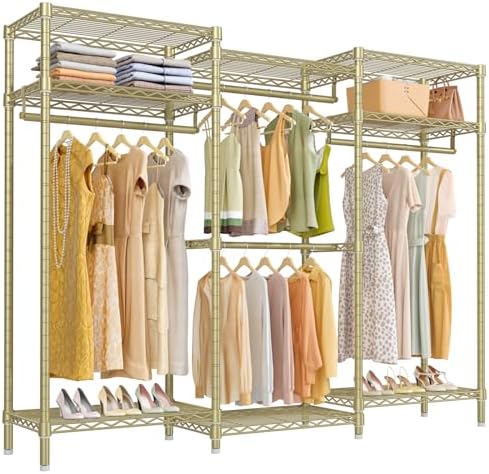 VIPEK V5i Garment Rack Heavy Duty Clothes Rack, Portable Closet Wardrobe Bedroom Armoires Freestanding Clothing Rack with 8 Adjustable Shelves & 4 Hang Rods, 68.9" L x 15.7" W x 76.4" H, Gold by VIPEK