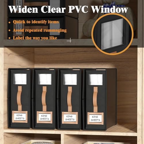 8 Pack Bed Sheets Organizers And Storage,Sheets Set Folder Keeper with Handle,Foldable Bedding Storage Box For Linen Closet,Duvet Cover(King Size-3.7 Gal,Black) - Image 4