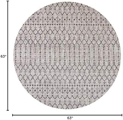 Eyely Moroccan Woven Round Rug 5 Ft Light Gray/Black, Indoor Outdoor Rug - Image 2