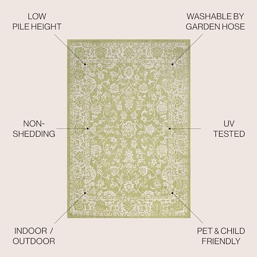 JONATHAN Y Weave Floral Indoor Outdoor Area Rug 9X12 Green/Cream, Tela Bohemian Textured for Backyard, Patio, Porch, Easy-Cleaning, High Traffic, Pet-Friendly, Non-Shedding (SMB100D-9) - Image 3