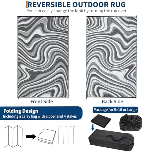 Garvee Waterproof Outdoor Rug 10x20 Abstract Outdoor Camping Rug, Grey - Image 7