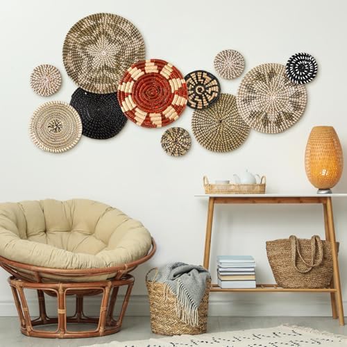 Tatuo 11 Pcs Boho Wall Basket Decor Woven Wall Hanging Art, Dark - Image 6