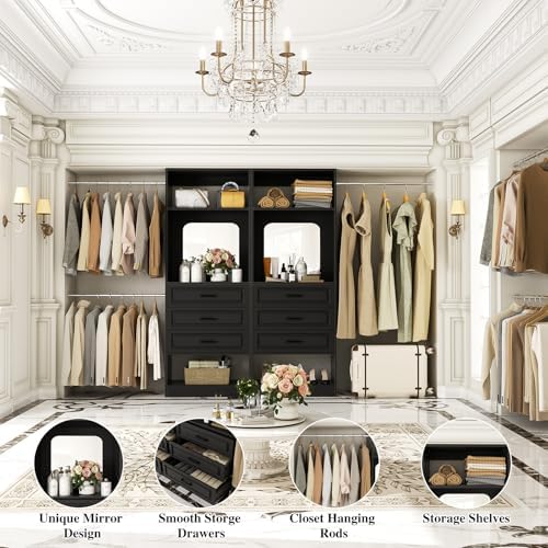 Unikito 6-14FT Wood Closet System with 6 Drawers and Mirror, Black - Image 3