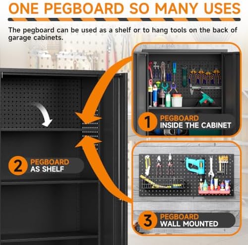 71''H Garage Storage Cabinet with Wheels, Meatl Storage Cabinet with Lock - Image 5