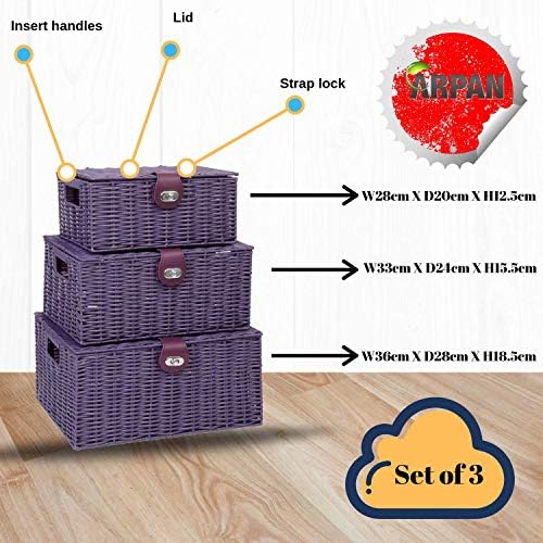 ARPAN Set of 3 Resin Woven Utility Storage Basket Box With Lid & Lock (Purple) - Image 5