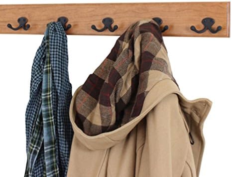 PegandRail Solid Cherry Wall Mounted Coat Rack - Oil Rubbed Bronze Double Style Coat Hooks - Made in The USA (Cherry, 52" x 3.5" with 10 Hooks) - Image 3
