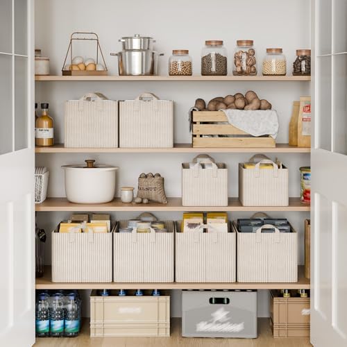 StorageWorks Closet Storage Bins, Khaki and Beige Stripes, 45L, 2-Pack - Image 3