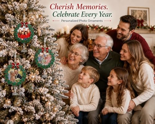 Family Christmas Ornament 2026 Set of 3, Holiday Wreath Picture Frame Ornaments with Dated 2026 Charm, 3 Inch Keepsake Photo Holder Ornaments for Tree, Gift Storage Bag Included - Image 3