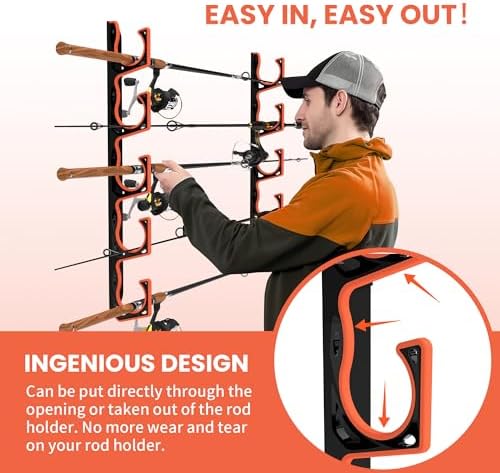 Gocozer Fishing Rod Holder for Garage, H5 Wall or Ceiling Mounted Fishing Pole Holders with Soft Protective Pad, Fishing Rod Storage Organizer, Horizontal Fishing Rod Wall Mount Nets Storage (8 PACK) - Image 5