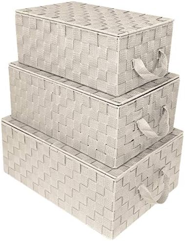 Sorbus Woven Storage Basket with Lid, Set of 3 (Beige) by Sorbus