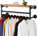 WEBI Wall Mounted Clothes Rack with Shelf,32" Industrial Pipe Clothing Rack with Shelves,Heavy Duty Iron Garment Rack Bar,Retail Display Clothes Rod for Clothes,Laundry Room,Black by WEBI