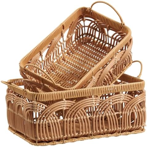 2PCS Plastic Wicker Storage Baskets Set Handmade Woven Boxes by VinneGenzz