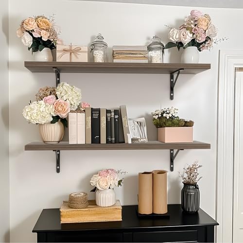 Kaboon 27 inch Long 10 inch Deep Floating Shelves for Wall Set of 2, Large Open Shelves Wall Mounted, Space Saving Home and Commercial Use, Eucalyptus - Image 5