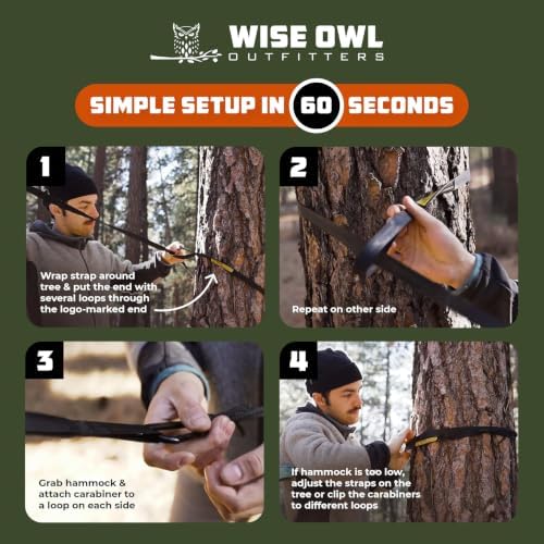 Wise Owl Outfitters Camping Hammock – 500lbs Portable Hammock with Tree Straps - Travel, Backpacking, Hiking, Outdoors Camping Gear - Double - Image 4