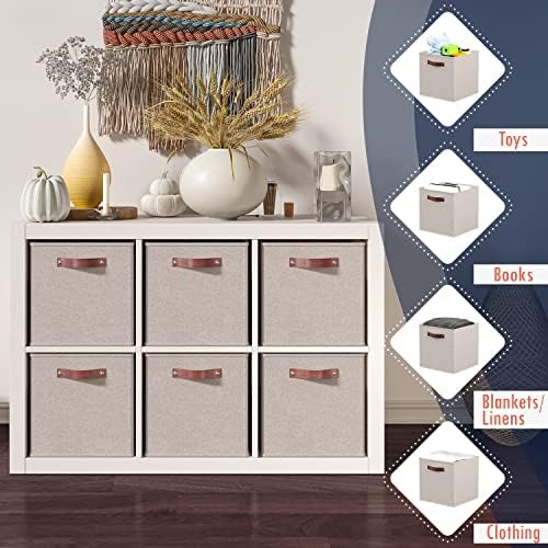Ornavo Home 13x15x13 Foldable Fabric Storage Cube Bins, 6 Pack, Beige - Image 6