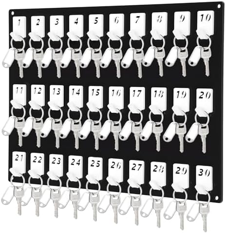 Beeveer Acrylic Key Holder Board with 30 Hooks, Wall Mount Organizer, Black by Beeveer