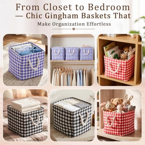 6 Pack Gingham Storage Bins, 11 Inch Cube Fabric Storage Baskets - Image 5