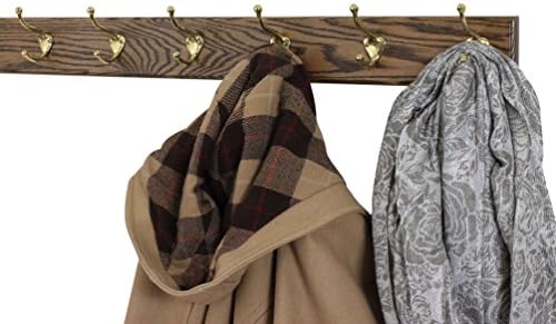 Solid Oak Coat Rack with Solid Brass Hat and Coat Style Hooks - Made in The USA (Walnut, 30.5" x 3.5" with 6 Hooks) - Image 2