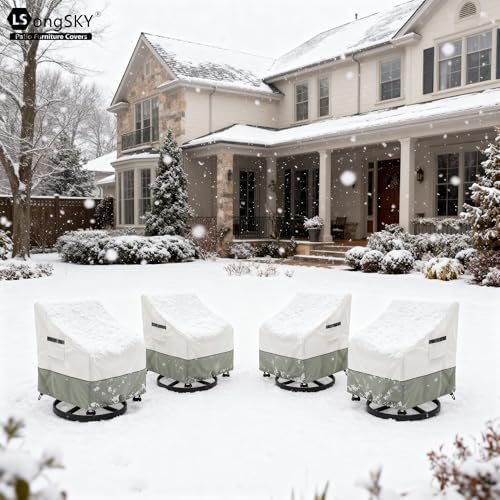 Patio Swivel Chair Cover 4 Pack,Waterproof Heavy Duty Outdoor Chair Covers,Outdoor Swivel Chair Cover for Patio Furniture Covers(35 W x 37 D x 36 H inches),Beige - Image 6