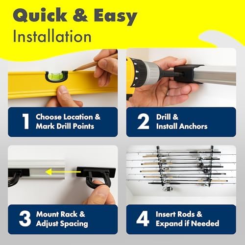 Rush Creek Creations | Fishing Rod Holder, Garage Organization and Wall Storage, for Reels, Gear and Accessories (Vertical/Horizontal Rack), 10 Rod - Image 6