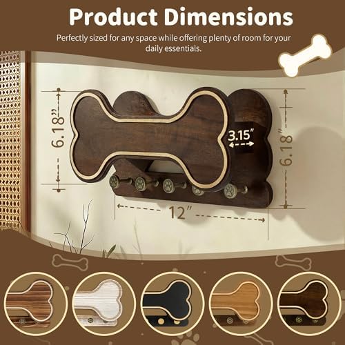 MTERSN Dog Leash Holder Wall Mount for Cute Dog Themed Decor, Dark Brown - Image 2