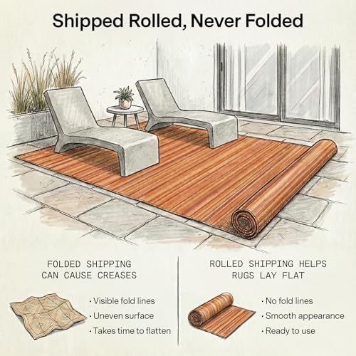 Fab Habitat Stripe Coastal Colorful Outdoor Rug - Waterproof, Crease-Free Fade Resistant, Reversible - Recycled Plastic - Patio Porch Balcony Deck Yard Garden - Cancun Terracotta - 6x9 ft - Image 4