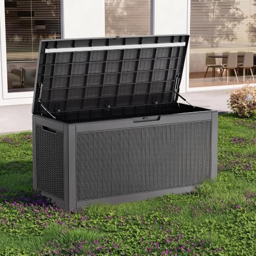 170 Gallon Resin Deck Box, Lockable Waterproof UV‑Resistant Outdoor Storage Outside Bench for Patio Porch, Pool Floats, Garden Tools & Cushions, Black - Image 5