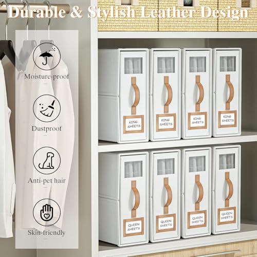 6 Pack Foldable Bed Sheets Set Organizers and Storage(King & Queen Size),Linen Fabric Closet Organizers with Window,Folding Bedding Storage Box for Bedsheets and Pillow Cube Organizer-White - Image 5