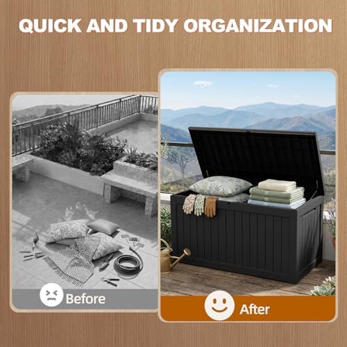 EFU Outdoor Storage Box 330 Gallon Deck Box, Waterproof Resin, Black - Image 4