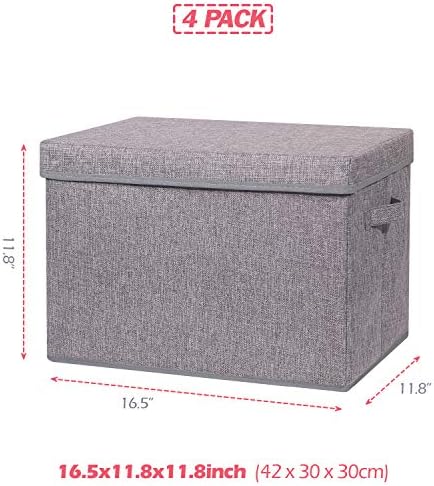 TENABORT 4 Pack Large Foldable Storage Box with Lids Fabric Storage Cube Organizer Cloth Containers Bins Baskets for Closet Clothes Clothing Bed Room - Image 2