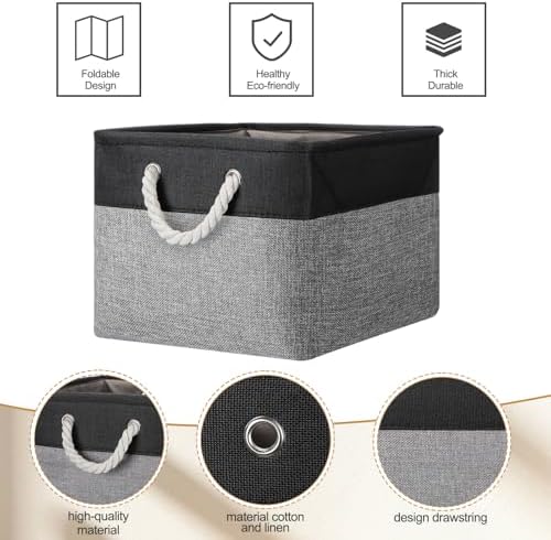 FoldTier 10 Pack Large Collapsible Fabric Storage Baskets with Handles Decorative Storage Bins for Organizing Shelves Toys Clothes(Black & Gray,16 x 12 x 10 Inches) - Image 3