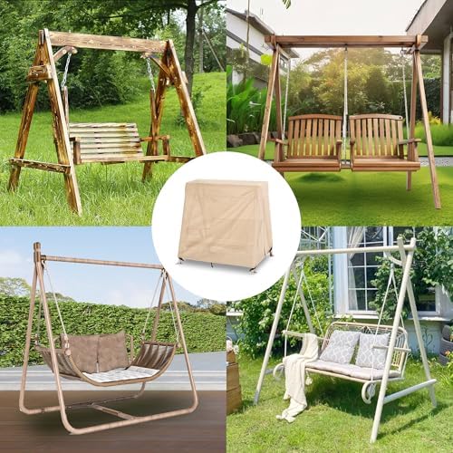 Outdoor Swing Covers for A Frame Patio Swing, 72" L x 55" D x 67" H, A-Frame Swing Cover Waterproof, Porch Patio Swing Canopy Cover, Windproof UV Resistant All Weather Protector - Beige - Image 5