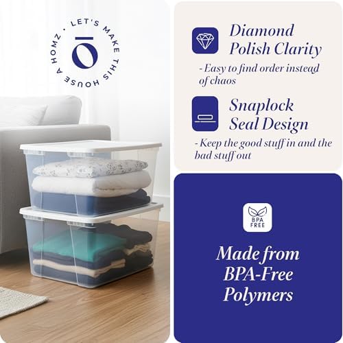 HOMZ Snaplock, Large Clear Plastic Storage Organizer Bins w/Lids, 2 Pack - Image 3