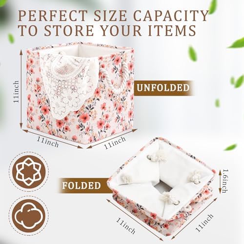 6 Pack Boho Floral Storage Bins 6 Pack, 11 Inch Cube Fabric Storage Baskets - Image 2