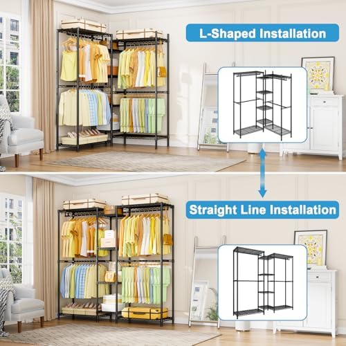 Ulif E4 Clothes Rack, Heavy-Duty Garment Rack Can Be L-Shaped Closet, Black - Image 2