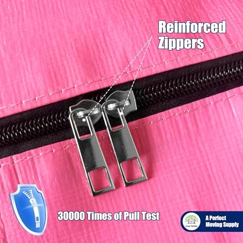 Cosy Family 8 Pack Heavy Duty Extra Large Moving Bags with Backpack Straps - Strong Handles & Zippers, Storage Totes For Space Saving, Fold Flat, Alternative to Moving Box (40 gal, Pink) - Image 4