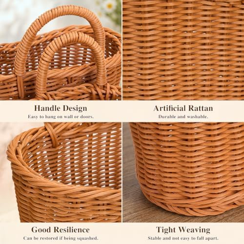 4 Pcs Hanging Wicker Wall Baskets with Hooks Woven Storage Baskets - Image 4