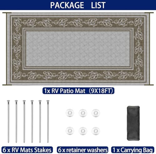 EEZ RV Products 9ft x18ft Vine Brown Heavy Duty Reversible/Durable Outdoor RV Mats Come with Large Storage Bag & 6 Sets of Stakes and Washer - Image 4