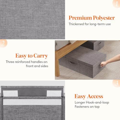 Lifewit 80L Under Bed Storage Containers, 9.8 Inch Tall Underbed Clothes Storage Organizer Bin with Sturdy Sidewalls, Bottom, 3 Lids, Deep Storage Drawer for Clothes, Shoes, Blankets, Pillows 3 Pack - Image 6