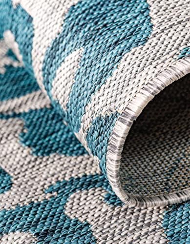 Unique Loom Outdoor Safari Collection Area Rug - Leopard (13' Square, Teal/ Ivory) - Image 5