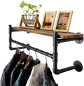 WEBI Wall Mounted Clothes Rack with Shelf,24" Industrial Pipe Clothing Rack with Shelves,Heavy Duty Iron Garment Bar,Retail Display Clothes Rod for Laundry Room,Black by WEBI