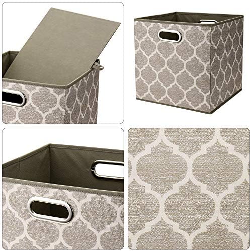 Storage Cubes Bins Fabric 13x13 Inch Brown Storage Boxes Foldable Storage Baskets Printed Cloth Collasible Storage Inserts Cube for Organizing ,QY-SC01-6 - Image 3